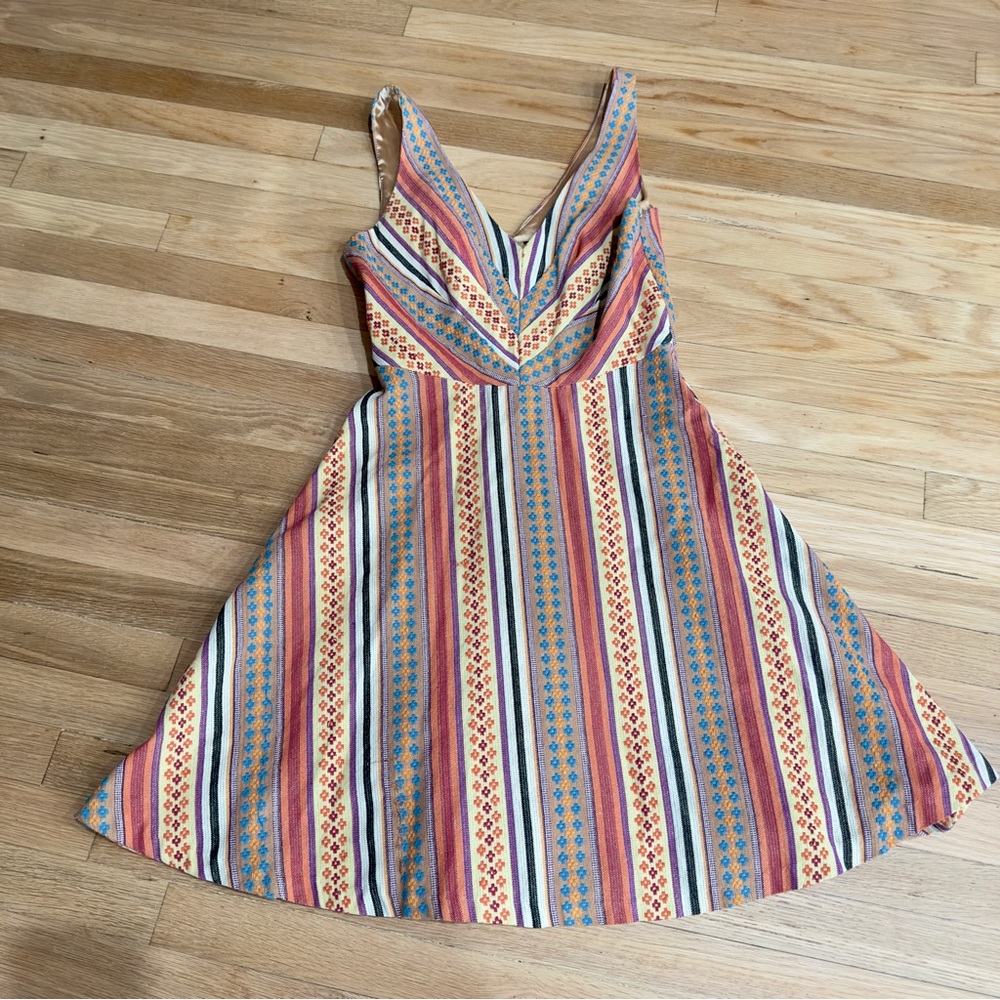 Eva Franco Fit & Flare Dress Striped V-Neck Sleeveless Boho Retro 4 EUC